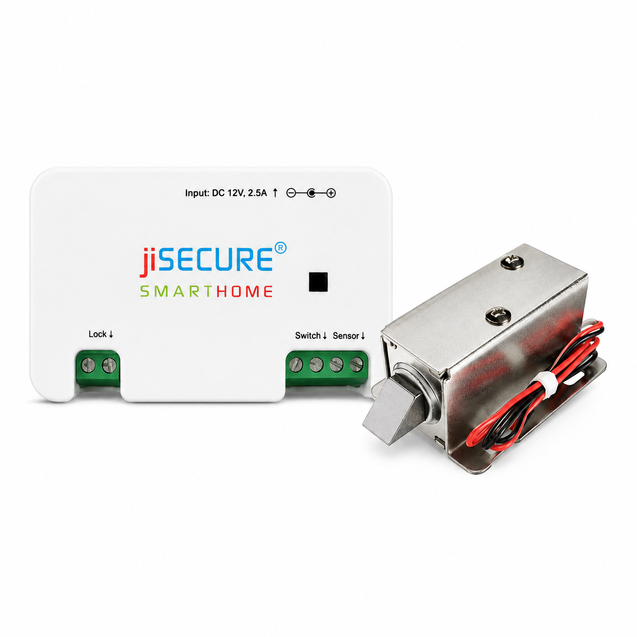 jiSECURE Smart Lock Controller with 12 volt Electric Solenoid Lock | App & Manual Button Control